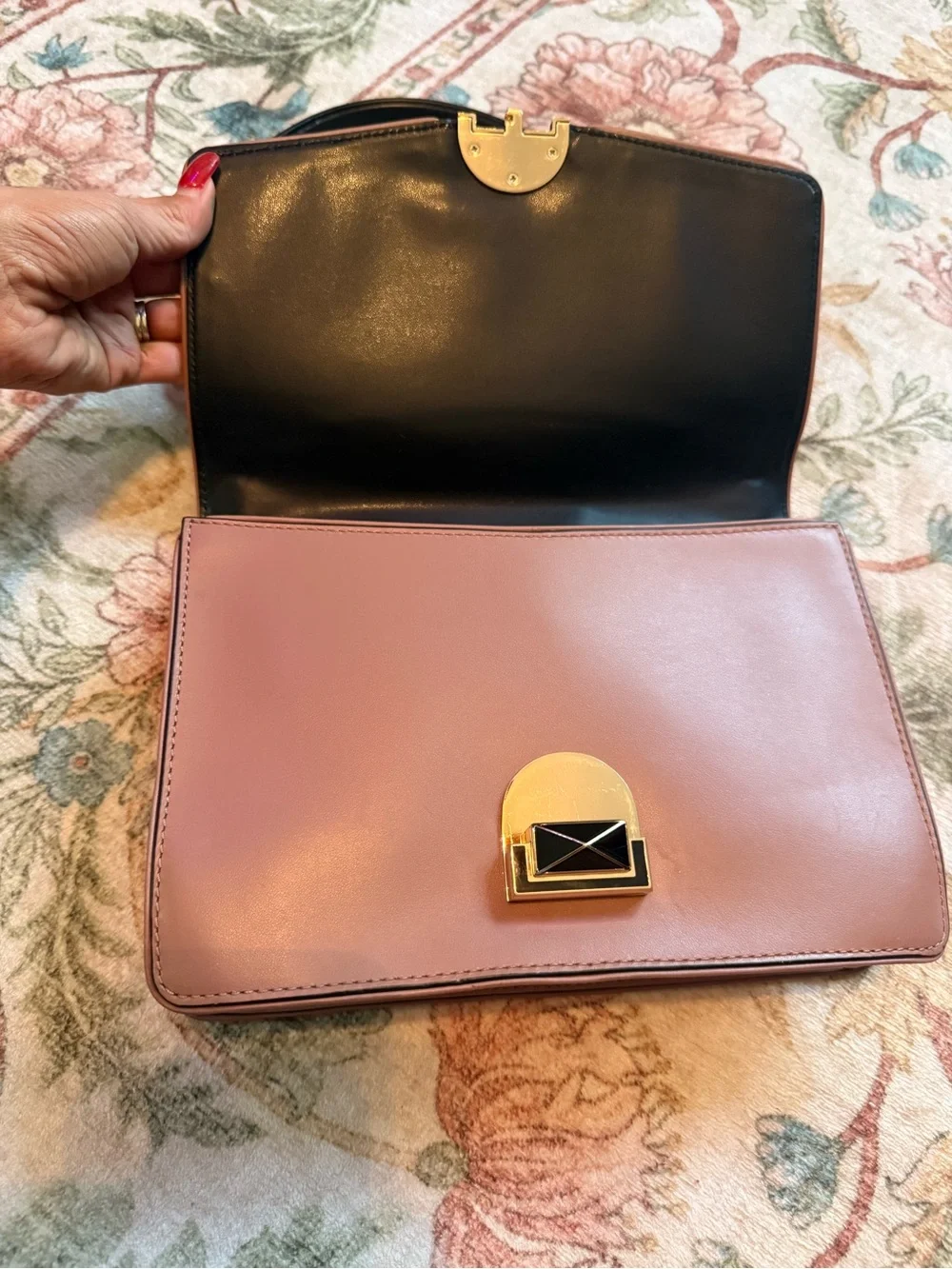 kate spade Two-Tone Pink and Rose Leather Shoulder Bag with Black Strap